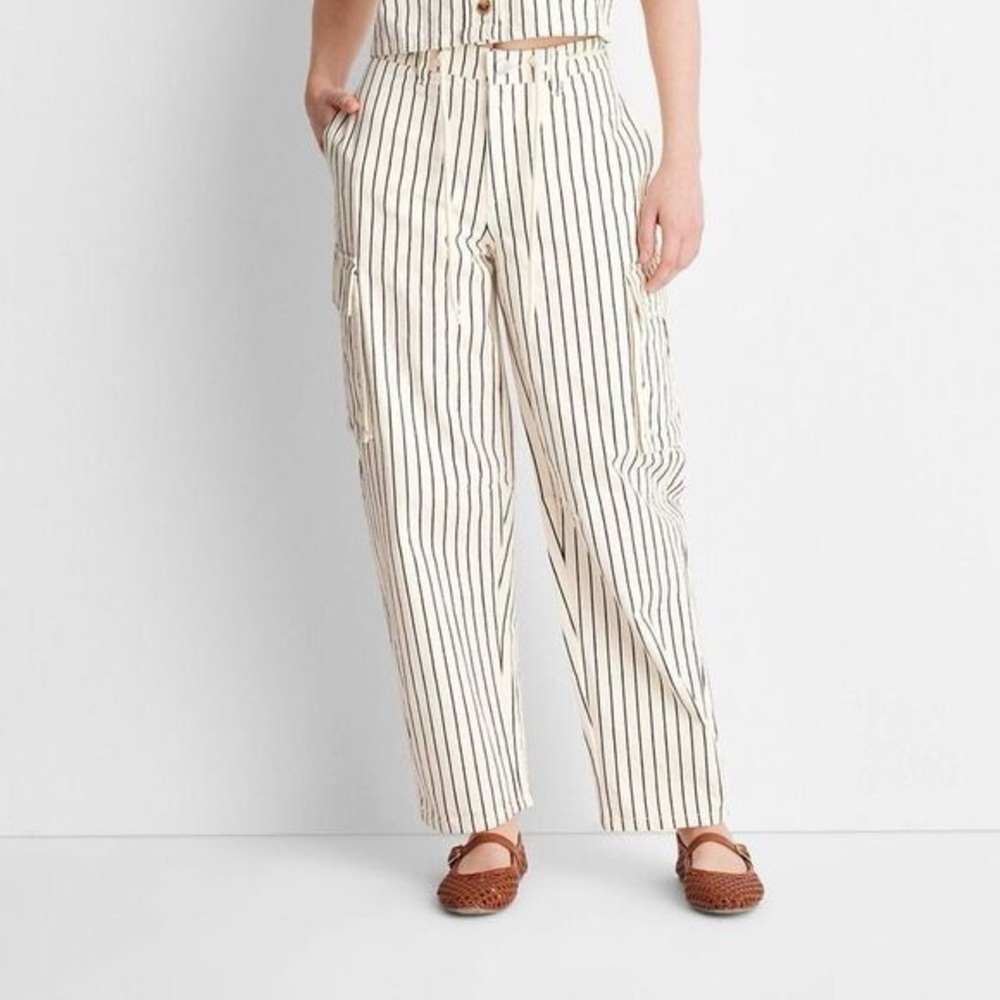 Women's Mid-Rise Barrel Leg Jeans - Future Collective Black Striped Size 8